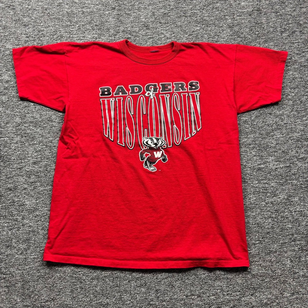 Vintage 90s Champion Wisconsin Badgers Graphic Red T-Shirt Men's Size Large